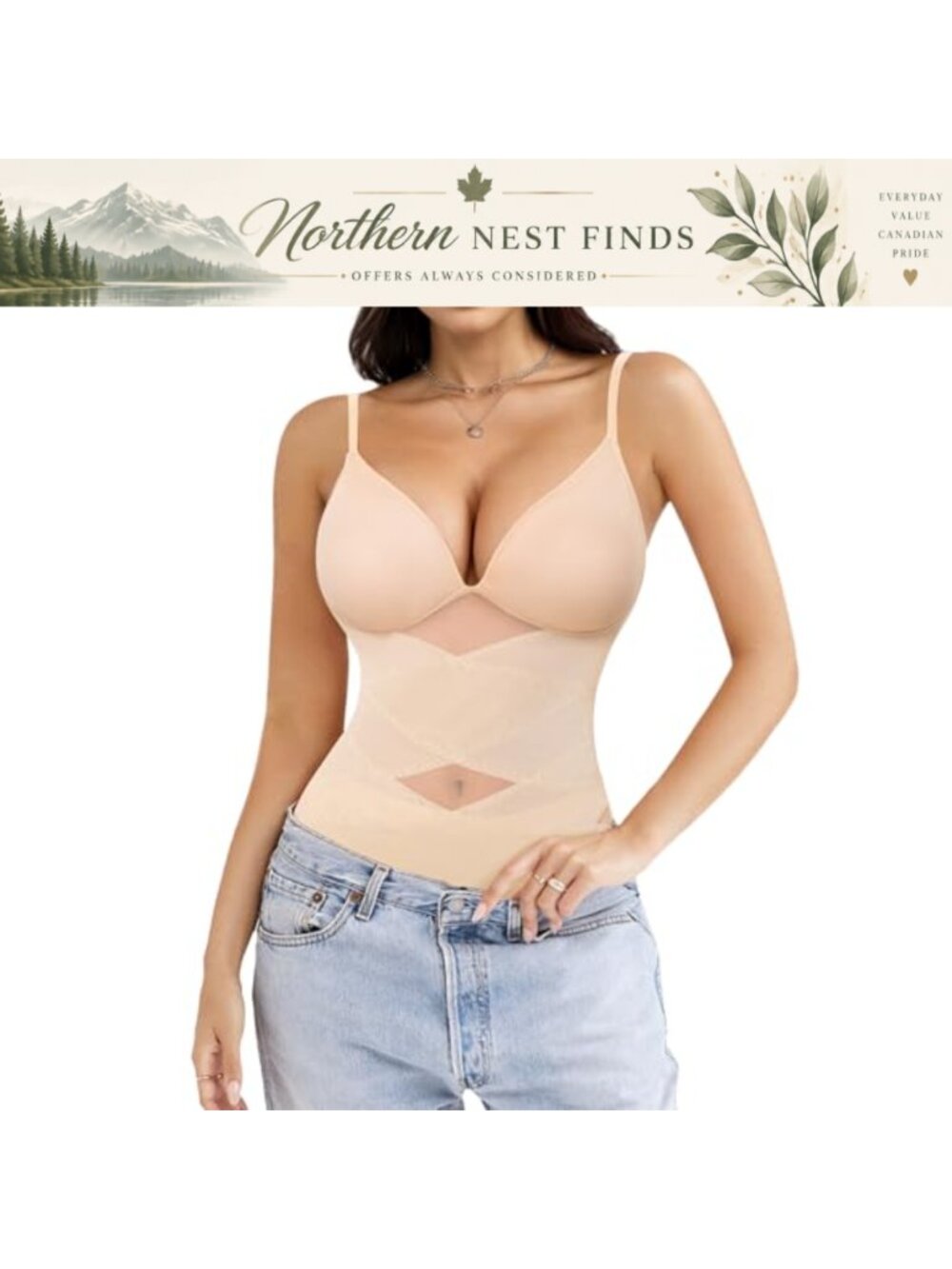 Ursexyly Shapewear Bodysuit Tummy Control Sculpting Thong V Neck